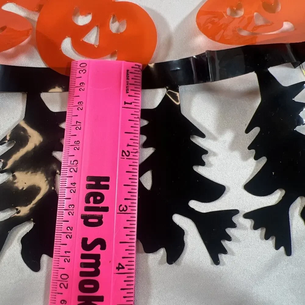 Vintage 90s Halloween Pumpkin Witch Ghost Pull-Out Chain Plastic Vinyl Garland